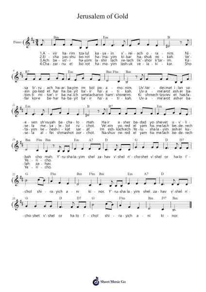 Jerusalem of Gold Sheet Music by Naomi Shemer-Arr.Temchell Thompro