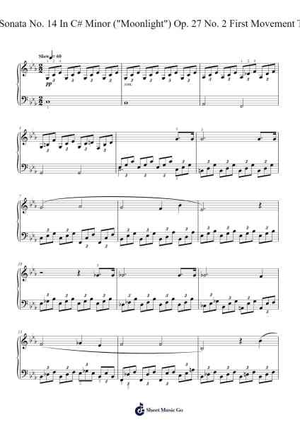 Piano Sonata No. 14 in C# Minor ("Moonlight") Op. 27 No. 2: I. Adagio sostenuto Sheet Music by Ludwig van Beethoven-Arr.Vicvey Cotge