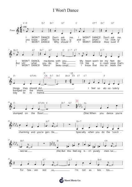 I Won't Dance Sheet Music by Frank Sinatra/Jerome Kern-Arr.Nanriah Obrook