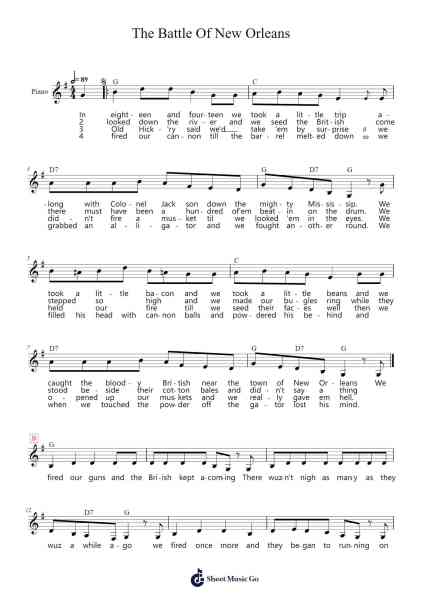 The Battle Of New Orleans Sheet Music by Johnny Horton-Arr.Florid Brylan