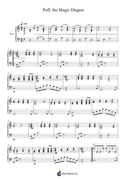 Puff, the Magic Dragon Sheet Music by Peter Yarrow-Arr.Arkirk Janeien