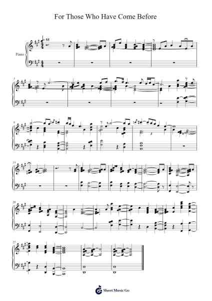 For Those Who Have Come Before 樂譜由 Vincent Diamante - 編曲 Scripla Brookfe