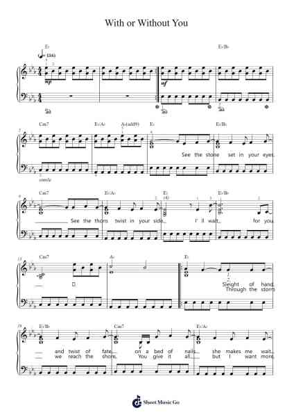 With or Without You Sheet Music by U2-Arr.Leron