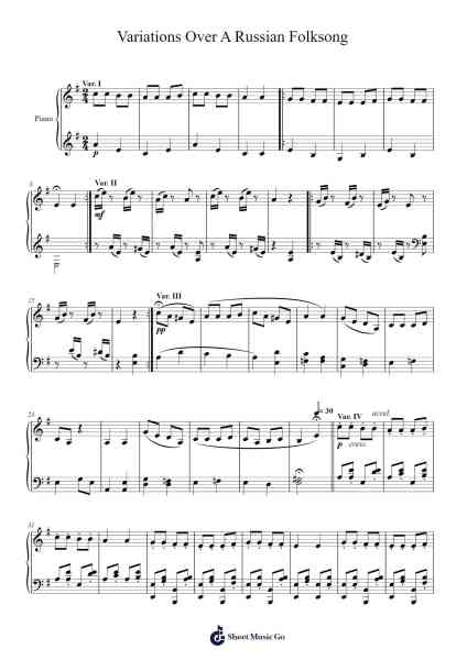 Variations Over A Russian Folksong Sheet Music by I. Berkovich-Arr.Dukim