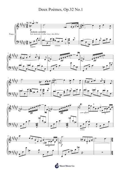 Deux Poèmes, Op. 32 No. 1 Sheet Music by Alexander Scriabin-Arr.Bloorgrace Springa