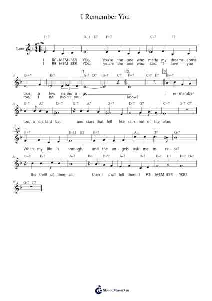 I Remember You Sheet Music by Victor Schertzinger-Arr.Ivessid