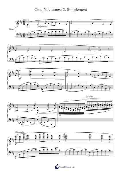 Cinq Nocturnes: No. 2, Simplement Sheet Music by Erik Satie-Arr.Giswolf