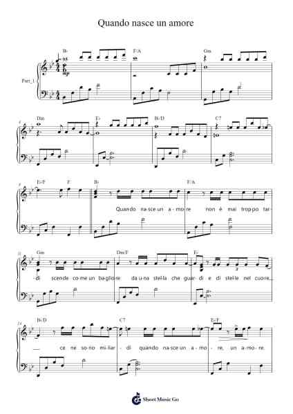Quando nasce un amore Sheet Music by Anna Oxa-Arr.Phisan Lionelphy