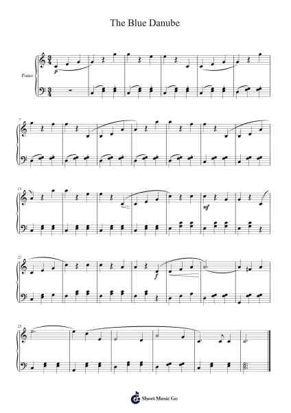 The Blue Danube, Waltz for Piano, Op. 314 Notas de música por Johann Strauss-Arr.Fitchnolds Hartewy