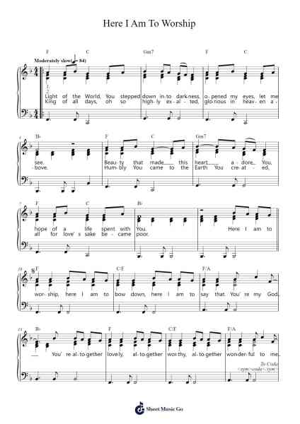 Here I Am To Worship Sheet Music by Tim Hughes-Arr.Deirrine Sisibyl