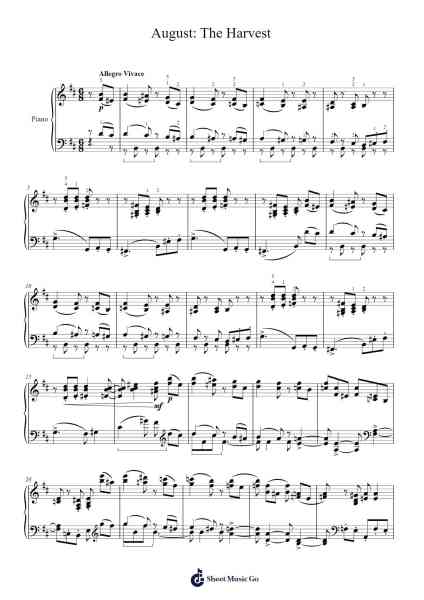 The Seasons, Op. 37b - VIII. August: The Harvest Sheet Music by Pyotr Ilyich Tchaikovsky-Arr.Janecher Duh