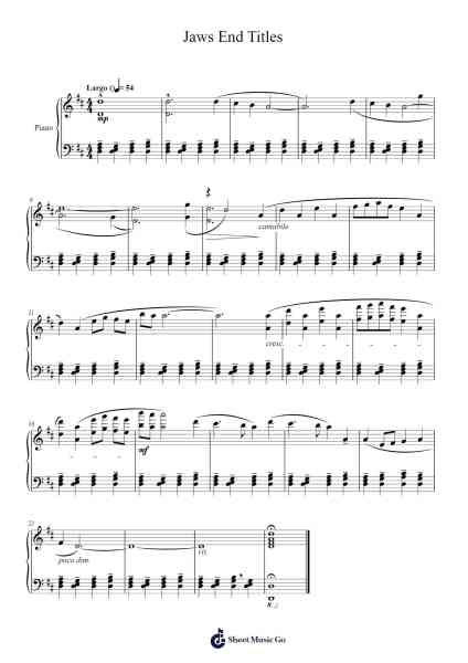 Jaws - End Titles (Film Version) Sheet Music by John Williams-Arr.Reygess