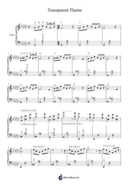 Transparent Theme Solo Piano Version Sheet Music by Dustin O'Halloran-Arr.Holtlix