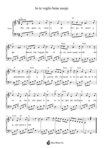 Io te voglio bene assaje Sheet Music by Guglielmo Cottrau-Arr.Sanprice