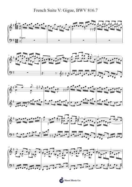 French Suite No. 5 in G Major, BWV 816: VII. Gigue Sheet Music by Johann Sebastian Bach-Arr.Fordtodd