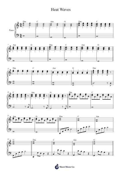 Heat Waves Sheet Music by Glass Animals-Arr.Anolds