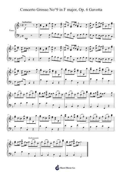 Concerto Grosso No. 9 in F Major, Op. 6: Gavotta Sheet Music by Arcangelo Corelli-Arr.Fastjean