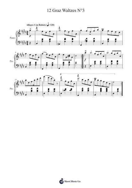 12 Grazer Walzer, D. 924, No. 3 Sheet Music by Franz Schubert-Arr.Dwightbright