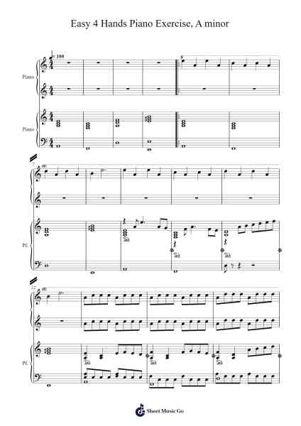 Easy 4 hands piano Exercise in A Minor Sheet Music by Galsfy-Arr.Yalegus