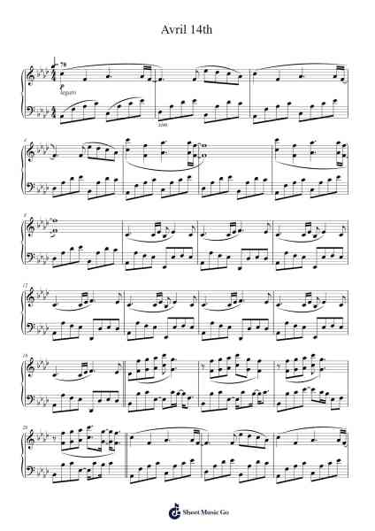 Avril 14th Sheet Music by Aphex Twin-Arr.Bulwatt Beergrant