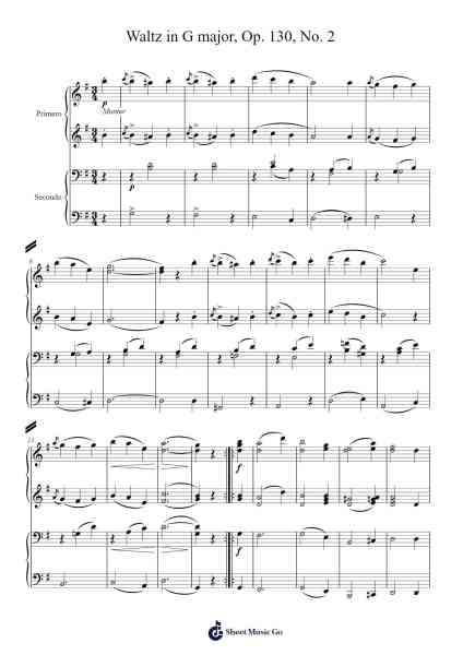 Waltz for Piano Four-Hands in G Major, Op. 130, No. 2, from Kinderball Sheet Music by Robert Schumann-Arr.Forsmy