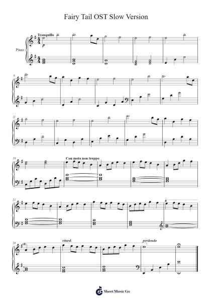 Fairy Tail OST Slow Version Sheet Music by 高梨 康治-Arr.Sailshead Verborn