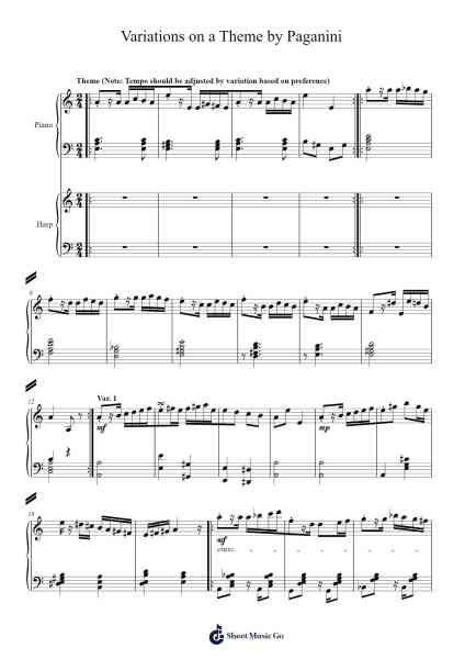 Variations on a Theme by Paganini Sheet Music by Niccolò Paganini-Arr.Hawhe