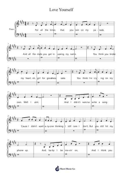 Love Yourself Sheet Music by Justin Bieber-Arr.Haynin