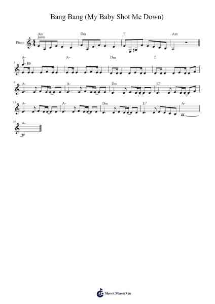 Bang Bang (My Baby Shot Me Down) Sheet Music by Nancy Sinatra-Arr.Prihue Roslan