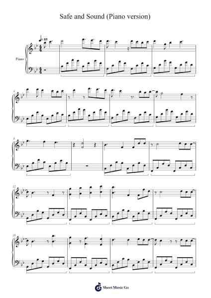 Safe and Sound (Piano version) 樂譜由 Jennifer Soriano - 編曲 Hillstone Ogmin