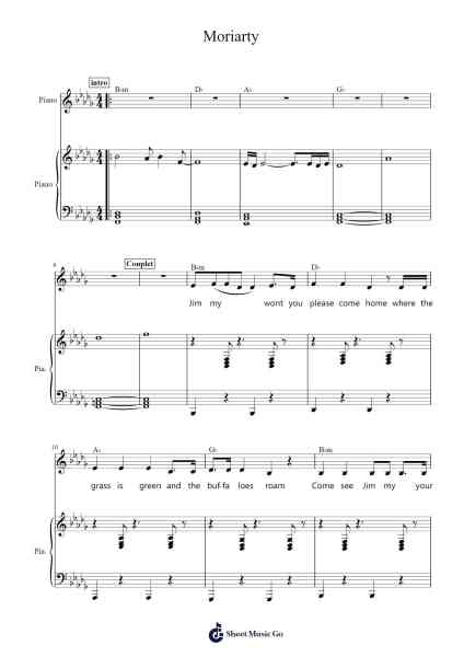 Moriarty Sheet Music by Moriarty-Arr.Wyli