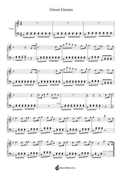 Green Greens Sheet Music by Jun Ishikawa-Arr.Bobright