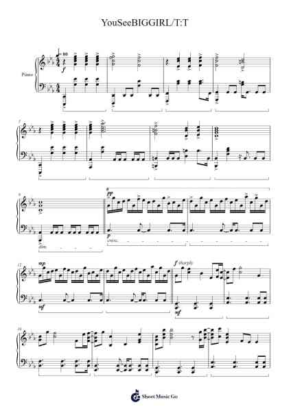 YouSeeBIGGIRL/T:T 乐谱由 Hiroyuki Sawano - 编曲 Rooyves Muralph