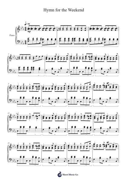 Hymn for the Weekend Sheet Music by Coldplay-Arr.Toutpeg