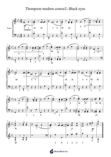 Thompson modern course2- Black eyes Sheet Music by John Thompson-Arr.Yedpont