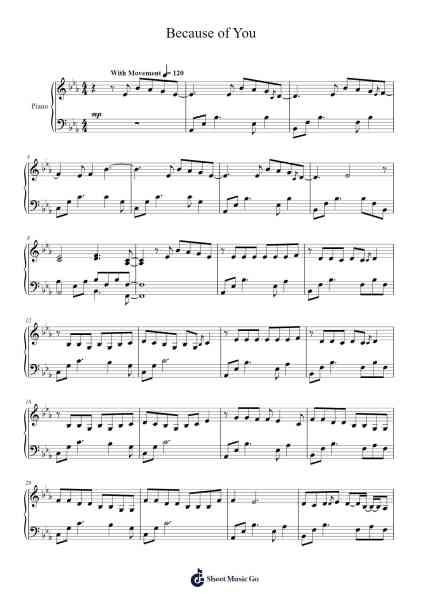 Because of You Sheet Music by Ne-Yo-Arr.Dalclark Wenholt