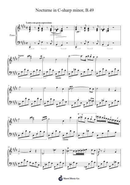 Nocturne in C-sharp minor, B.49 Sheet Music by Frédéric Chopin-Arr.Chamtra