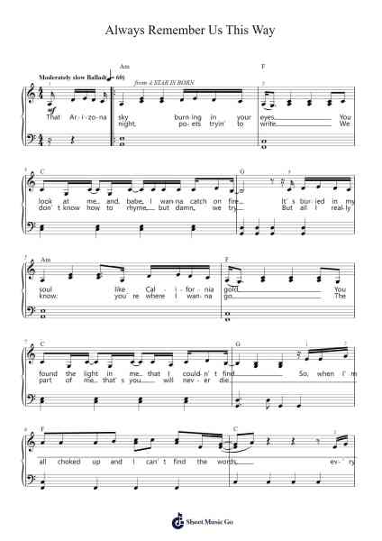 Always Remember Us This Way Notenblatt von Lady Gaga-Arr.Dickbryce Biien