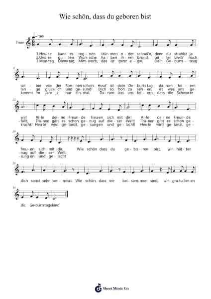 Wie schön, dass du geboren bist Sheet Music by Rolf Zuckowski-Arr.Hudfitch Terleign