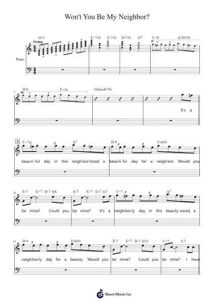 Won't You Be My Neighbor? Sheet Music by Fred Rogers-Arr.Janedo