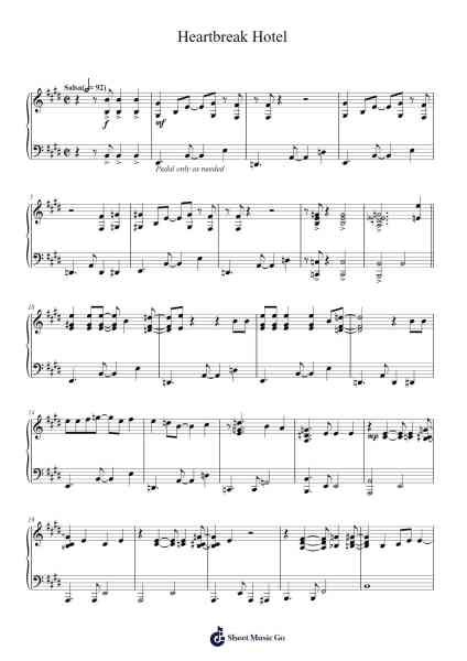 Heartbreak Hotel Sheet Music by Elvis Presley-Arr.Junerald