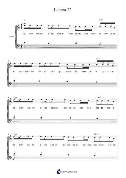 Lettera 22 Sheet Music by Cugini di Campagna-Arr.Birdto Yvesdawn