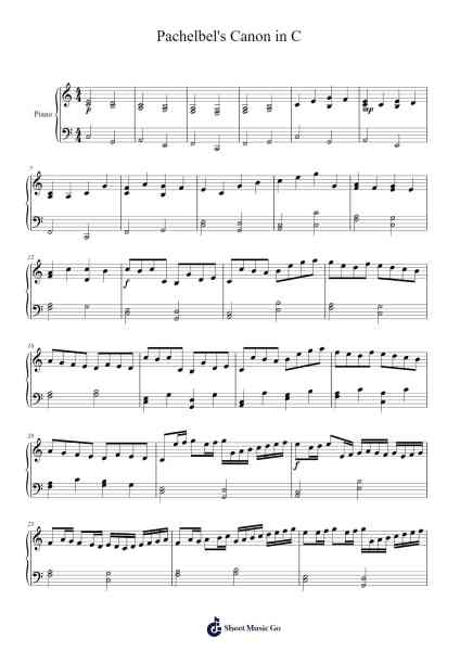 Canon in D Sheet Music by Johann Pachelbel-Arr.Rhysboyce