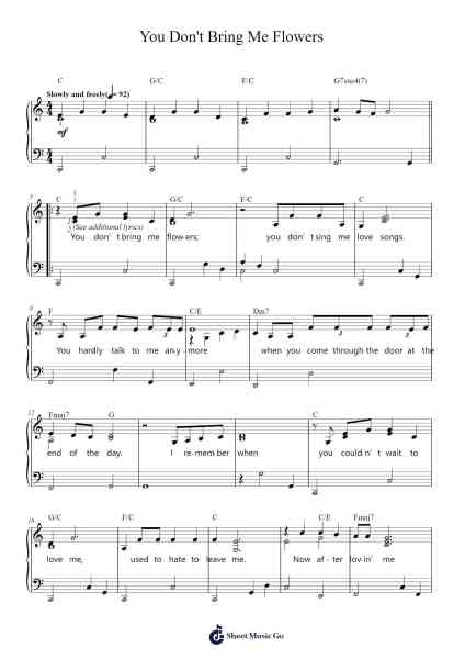 You Don't Bring Me Flowers Sheet Music by Barbra Streisand-Arr.Spenvice