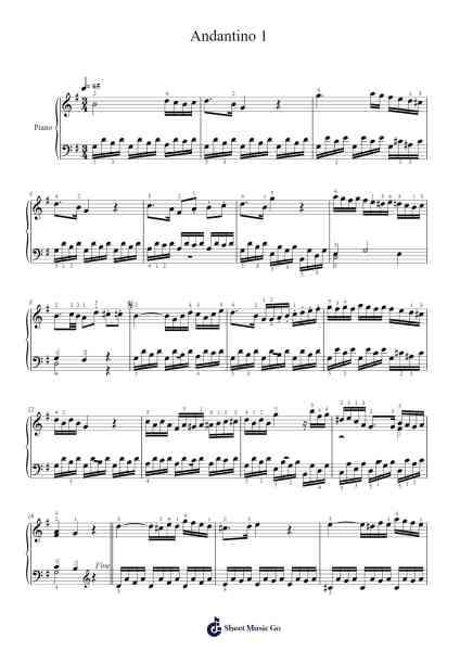 Andantino 1 Sheet Music by Wolfgang Amadeus Mozart-Arr.Atkuk