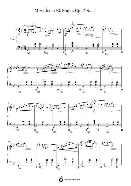 Mazurka in B-flat Major, Op. 7, No. 1 Sheet Music by Frédéric Chopin-Arr.Shelmore Yetgrant