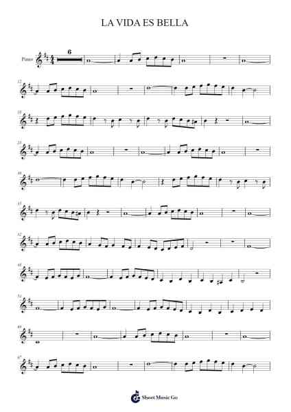 LA VIDA ES BELLA Sheet Music by Nicola Piovani-Arr.Efkirk
