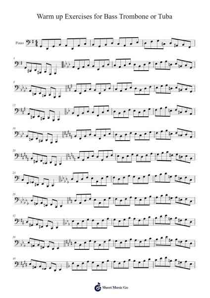 Warm up Exercises for Bass Trombone or Tuba Sheet Music by Lessons - Bass-Arr.Mewood Teries