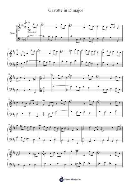 Gavotte in D Major Sheet Music by Johann Sebastian Bach-Arr.Feltrid