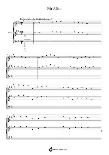 Für Alina Sheet Music by Arvo Pärt-Arr.Cookjoe